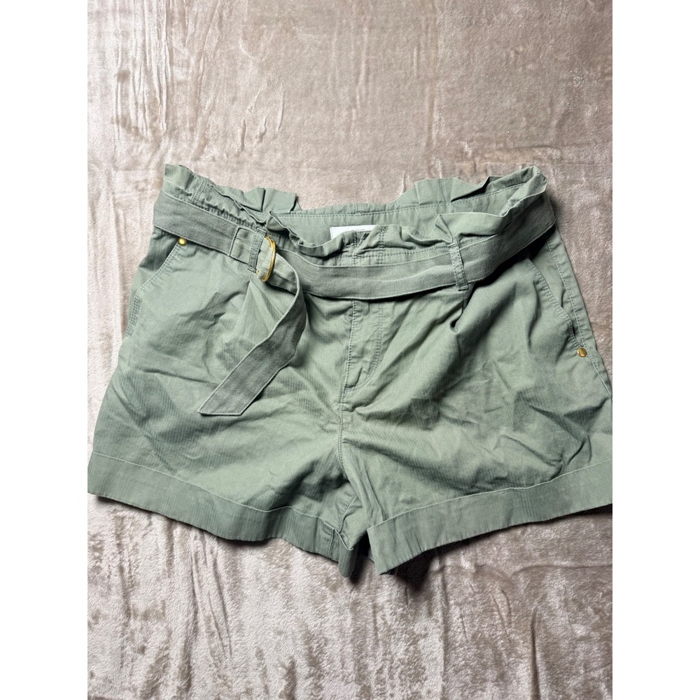 LOFT Green Paperbag Waist Belted Shorts Womens Size 8 High Rise Utility Preppy